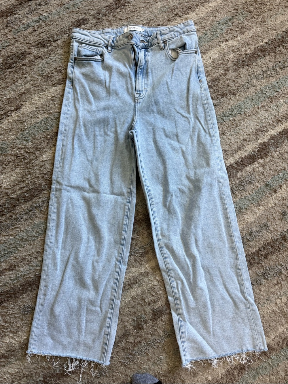 High-Rise Straight Leg Light Blue Jeans with Raw Hem